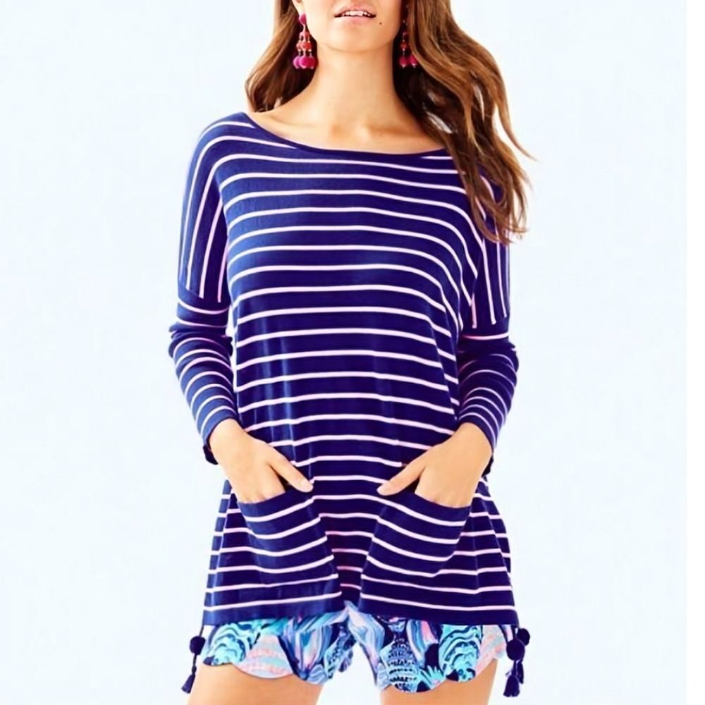 Lilly Pulitzer Oversized Elba Sweater - Twilight Blue / Pink Coba - Size XXS